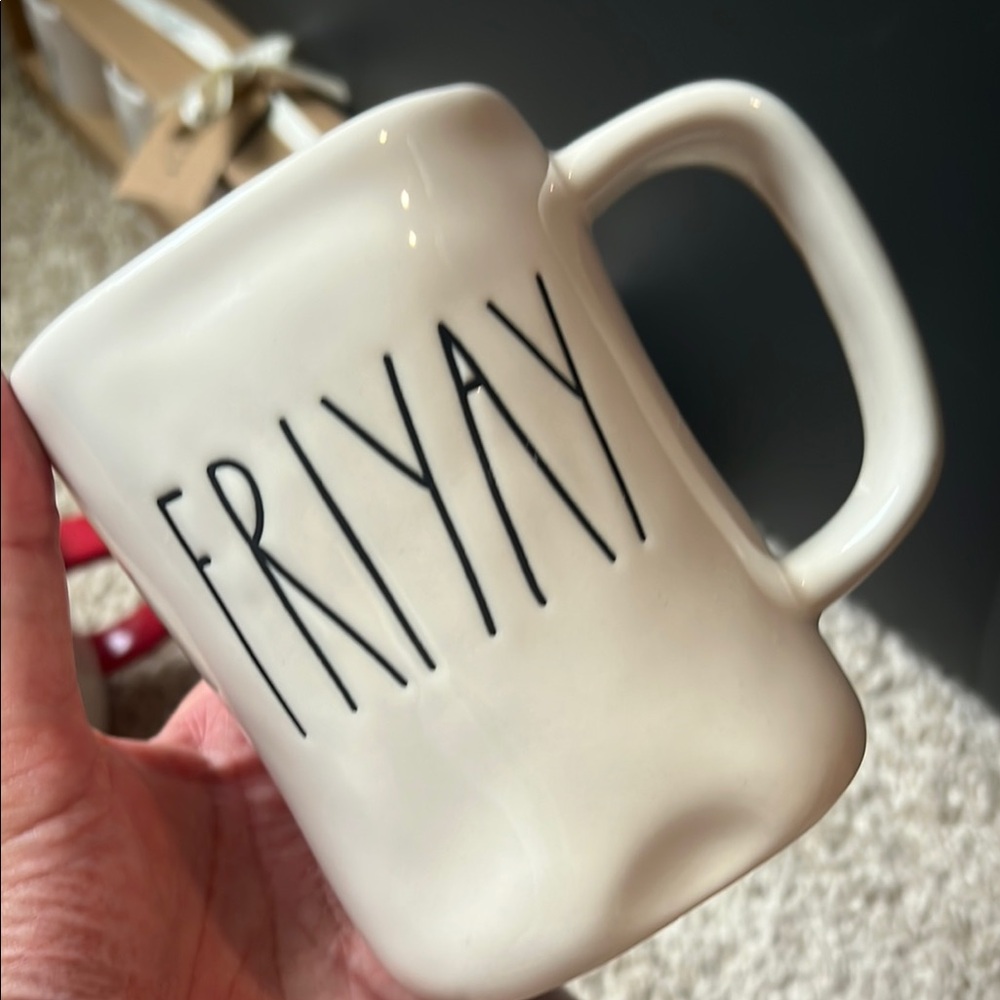 Rae Dunn White Ceramic Mug with Modern 'FRIYAY' Design - Picture 2 of 3